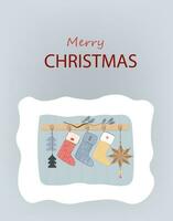 Natale calzini. tradizionale vacanza calze autoreggenti e calzini. vacanza accogliente casa interno. vettore cartone animato scarabocchio illustrazione per striscione, manifesto, carta