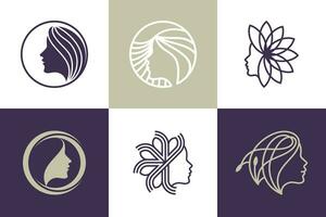 impostato di bellezza donna logo design vettore con creativo elemento concetto