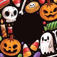 Halloween sfondo con caramella, teschi, e altro elementi vettore