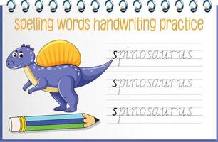 ortografia parole foglio di lavoro pratica di scrittura a mano dinosauro vettore
