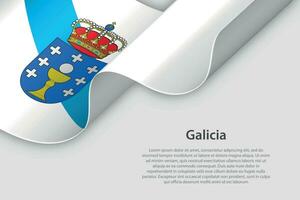 3d nastro con bandiera galizia. spagnolo autonomo Comunità. isolato su bianca sfondo vettore