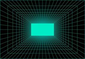 virtuale la realtà tunnel o wormhole. prospettiva griglia di vuoto tunnel con leggero nel il fine. matrice dati visualizzazione. vettore