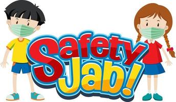 carattere jab di sicurezza con i bambini indossano il personaggio dei cartoni animati maschera medica medical vettore