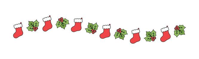 Natale a tema decorativo ondulato confine e testo divisore, Natale calza e vischio modello. vettore illustrazione.