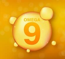 omega 9 oro icona. vitamina far cadere pillola capsula. splendente d'oro essenza gocciolina. vettore illustrazione