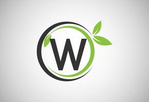 inglese alfabeto w con verde le foglie. organico, eco-friendly logo design vettore modello