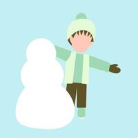 poco ragazzo giocando pupazzo di neve vettore