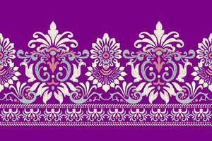 ikat floreale paisley ricamo su viola sfondo.ikat etnico orientale modello tradizionale.azteco stile astratto vettore illustrazione.disegno per trama, tessuto, abbigliamento, avvolgimento, decorazione, pareo.