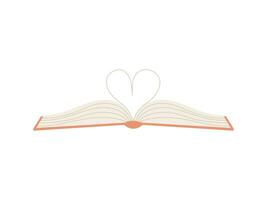 Aperto libro con pagine piegato nel forma di cuore. il libro è un' simbolo di conoscenza, apprendimento. un' concetto per Gli amanti di lettura, letteratura e apprendimento. semplice piatto vettore illustrazione isolato su bianca.
