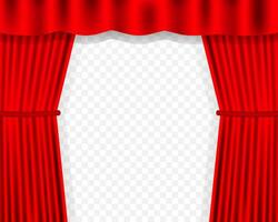 divertimento le tende sfondo per film. bellissimo rosso Teatro piegato tenda tendaggio su nero palcoscenico. vettore illustrazione.