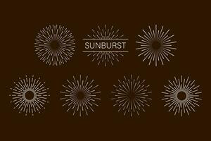 sunburst impostato oro stile isolato su sfondo per logotipo, emblema, logo, etichetta. fuoco d'artificio esplosione, stella. vettore azione illustrazione
