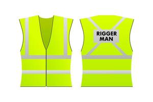 giallo riflessivo rigger uomo veste per le persone. sicurezza sicurezza. vettore azione illustrazione.