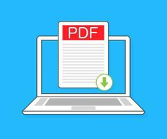 Scarica PDF pulsante su il computer portatile schermo. scaricamento documento concetto. file con PDF etichetta e giù freccia cartello. vettore illustrazione