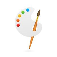 cartone animato pennello e tavolozza di vernici Sette colori di arcobaleno. vettore azione illustrazione