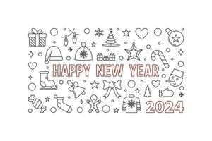 contento nuovo anno 2024 schema saluto carta - vettore vacanze orizzontale illustrazione