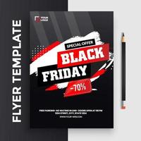 design volantini vendita black friday con palloncini e coriandoli vettore