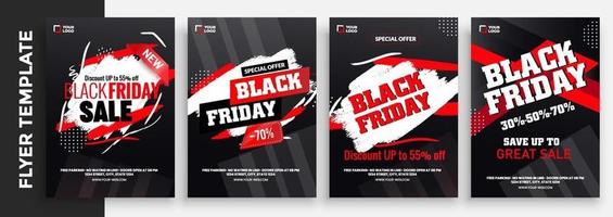 design volantini vendita black friday con palloncini e coriandoli vettore