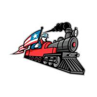 locomotiva a vapore con autista bandiera usa mascotte retrò vettore