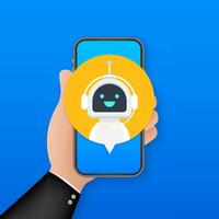 Chiacchierare Bot utilizzando su smartphone, robot virtuale assistenza di sito web o mobile applicazioni. voce supporto servizio bot. in linea supporto bot. vettore azione illustrazione