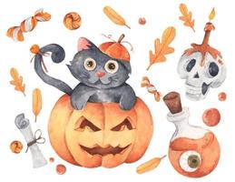 felice collezione di halloween. illustrazione dell'acquerello. vettore