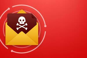 rosso e-mail virus. computer schermo. virus, pirateria, pirateria e sicurezza, protezione vettore azione illustrazione