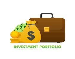 investitore portafoglio. attività commerciale documento galleria con i soldi investimenti e successo. vettore