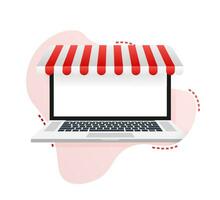 shopping in linea su sito web. in linea negozio, negozio concetto su il computer portatile schermo. vettore illustrazione
