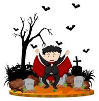 Scena del cimitero con vampiri e pipistrelli vettore