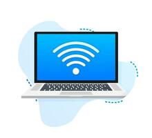 gratuito Wi-Fi cartello con il computer portatile. vettore illustrazione