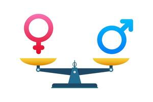uomini e donne 3d simboli su bilancia. Genere icona. vettore azione illustrazione