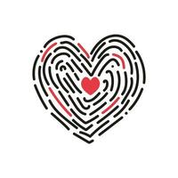impronta digitale cuore icona. romantico disegnato a mano cartello, scarabocchio vettore illustrazione isolato su bianca sfondo