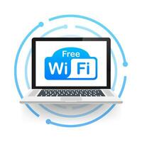 gratuito Wi-Fi zona blu icona. gratuito Wi-Fi Qui cartello concetto. vettore azione illustrazione