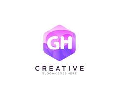 gh iniziale logo con colorato esagono moderno attività commerciale alfabeto logo modello vettore. vettore