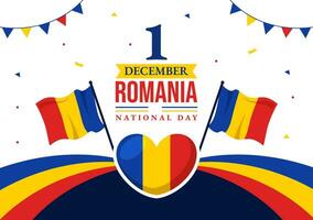 Romania nazionale giorno vettore illustrazione su 1 ° dicembre con agitando bandiera sfondo nel rumeno grande unione memoriale vacanza piatto cartone animato design