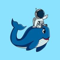 simpatico astronauta con simpatica balena. illustrazione di cartone animato carino mascotte vettore