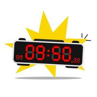 digitale allarme orologio. guidato digitale allarme orologio, elettronico rosso e nero dispositivo Timer, promemoria simbolo icona con nero schermo e rosso numeri. vettore illustrazione.