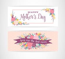 Happy Mothers Day lettering banner di saluto con fiori. vettore