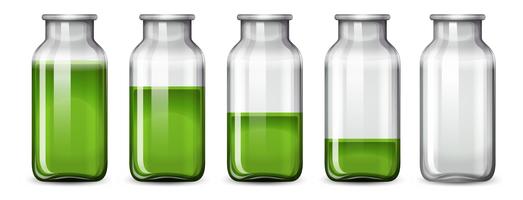 Set di liquido verde in bottiglia