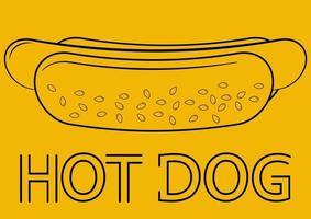 hot dog. hot dog in stile contorno, isolato in uno sfondo giallo. fast food per poster, menù, brochure, insegne, vetrine, web e icon fast food vettore