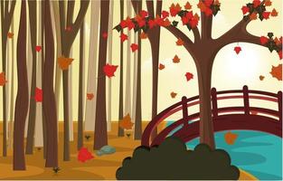 autunno stagione autunnale campagna fiume ponte natura paesaggio vettore