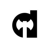 lettera d con modello di concetto di logo nero iniziale ascia vettore