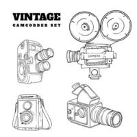 impostato di Vintage ▾ telecamera registratore nel mano disegnato design per Audio visivo eredità modello vettore