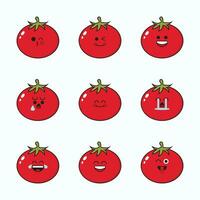 vettore impostato di verdura emoticon. divertente pomodoro emoji con viso.