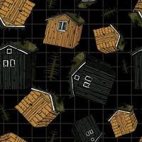 case di legno canadesi o scandinave con erba sul tetto vettore