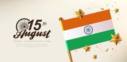 bandiera della celebrazione dell'india del giorno dell'indipendenza con stella d'oro realistica vettore