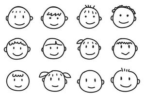 raccolta di emoticon di disegno a mano libera di bambini. vettore