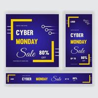 annunci banner di vendita cyber lunedì. set di modelli di post sui social media vettore