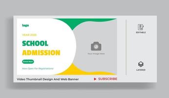 miniatura del video di ammissione all'istruzione scolastica e modello di banner web. vettore