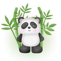 simpatico panda con bambù in stile acquerello vettore