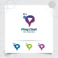 chat logo design vettoriale concetto di nuvoletta e pulsante di riproduzione.